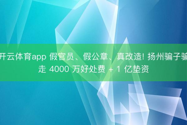 开云体育app 假官员、假公章、真改造! 扬州骗子骗走 4000 万好处费 + 1 亿垫资