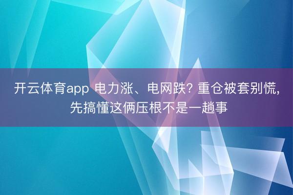 开云体育app 电力涨、电网跌? 重仓被套别慌， 先搞懂这俩压根不是一趟事