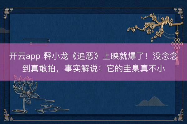 开云app 释小龙《追恶》上映就爆了!没念念到真敢拍,事实解说:它的圭臬真不小