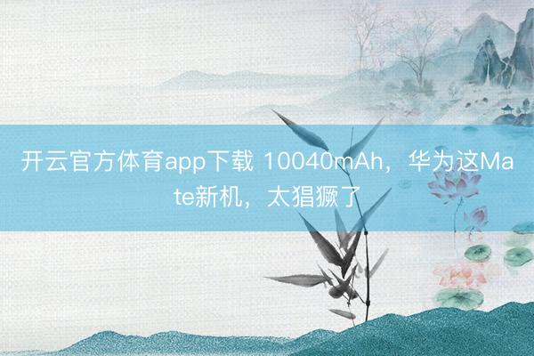 开云官方体育app下载 10040mAh，华为这Mate新机，太猖獗了